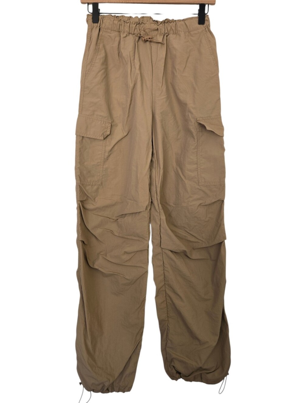 ๐ค Love Tree Khaki Cargo Parachute Pants | Drawstring Utility Joggers | Size Sma - Picture 2 of 5